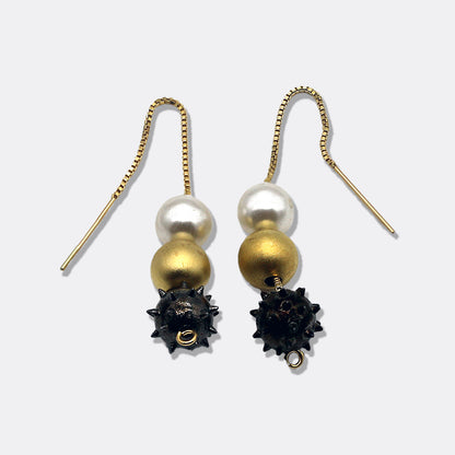 Spiked Culture: Cultured Pearl Drop earring with Black Spiked Depth Charge Bead