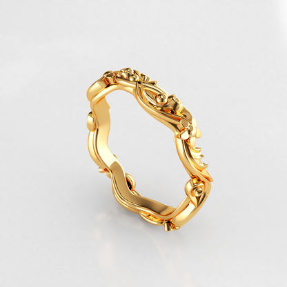 Vintage: Floral Fitted Wedding Band in 18ct Yellow Gold