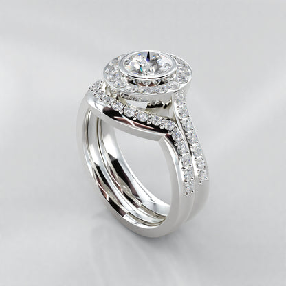 Luminous Halo: 18ct White Gold Diamond Set Fitted Wedding Ring
