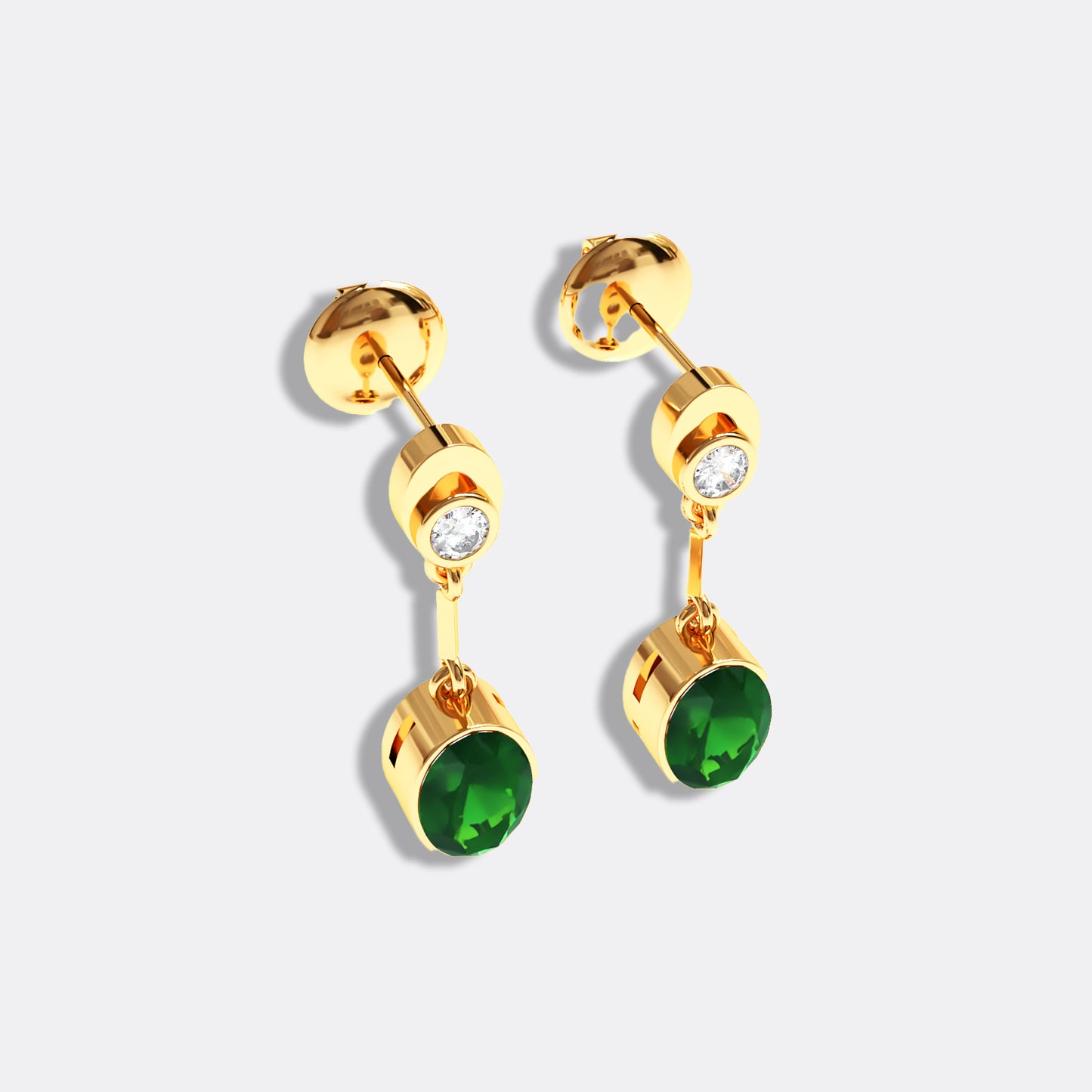 Esme: 18ct Yellow Gold Drop Earrings with Brazilian Emerald and Round Brilliant Diamond