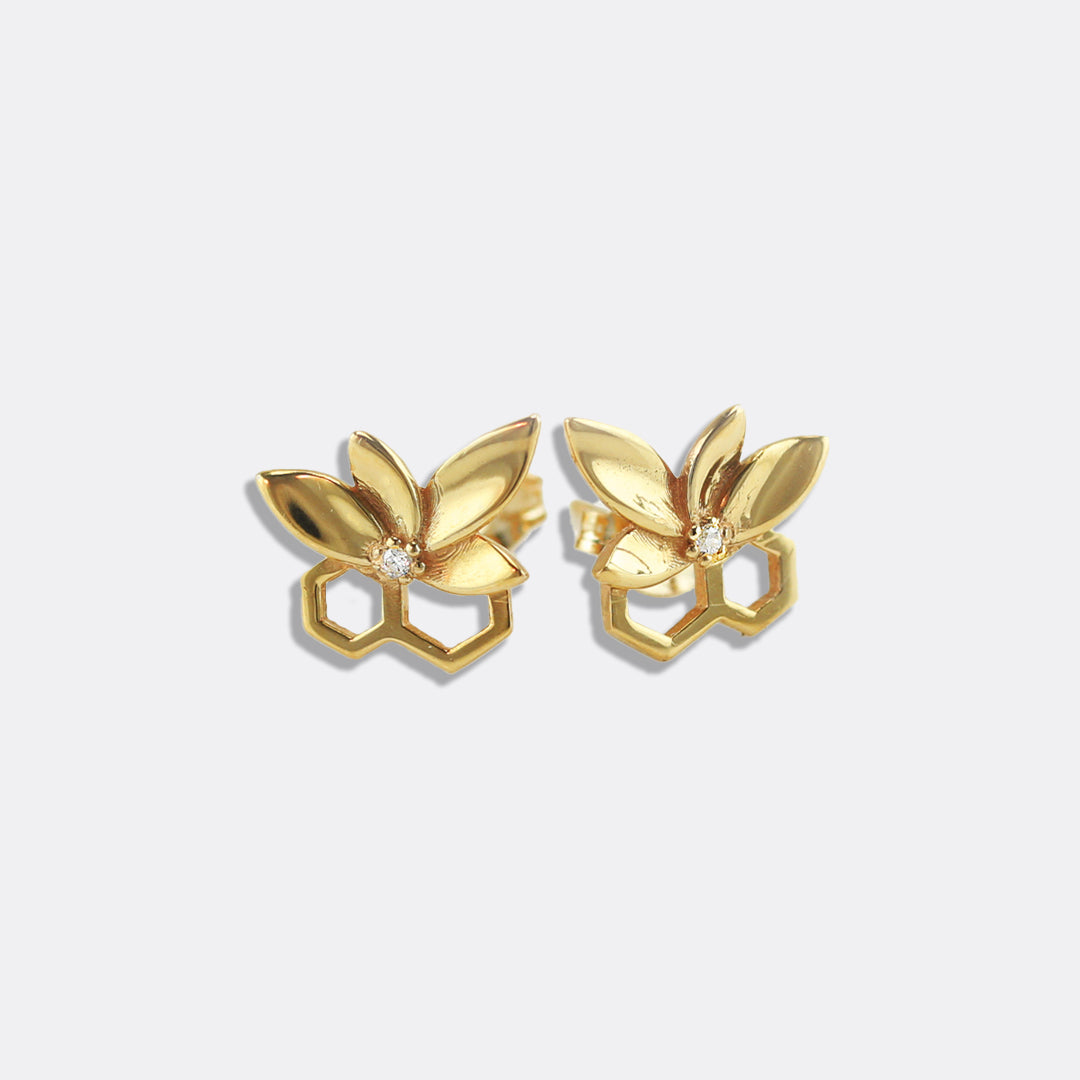 Bee Alive: 18ct Yellow Gold Plated Stud Earring