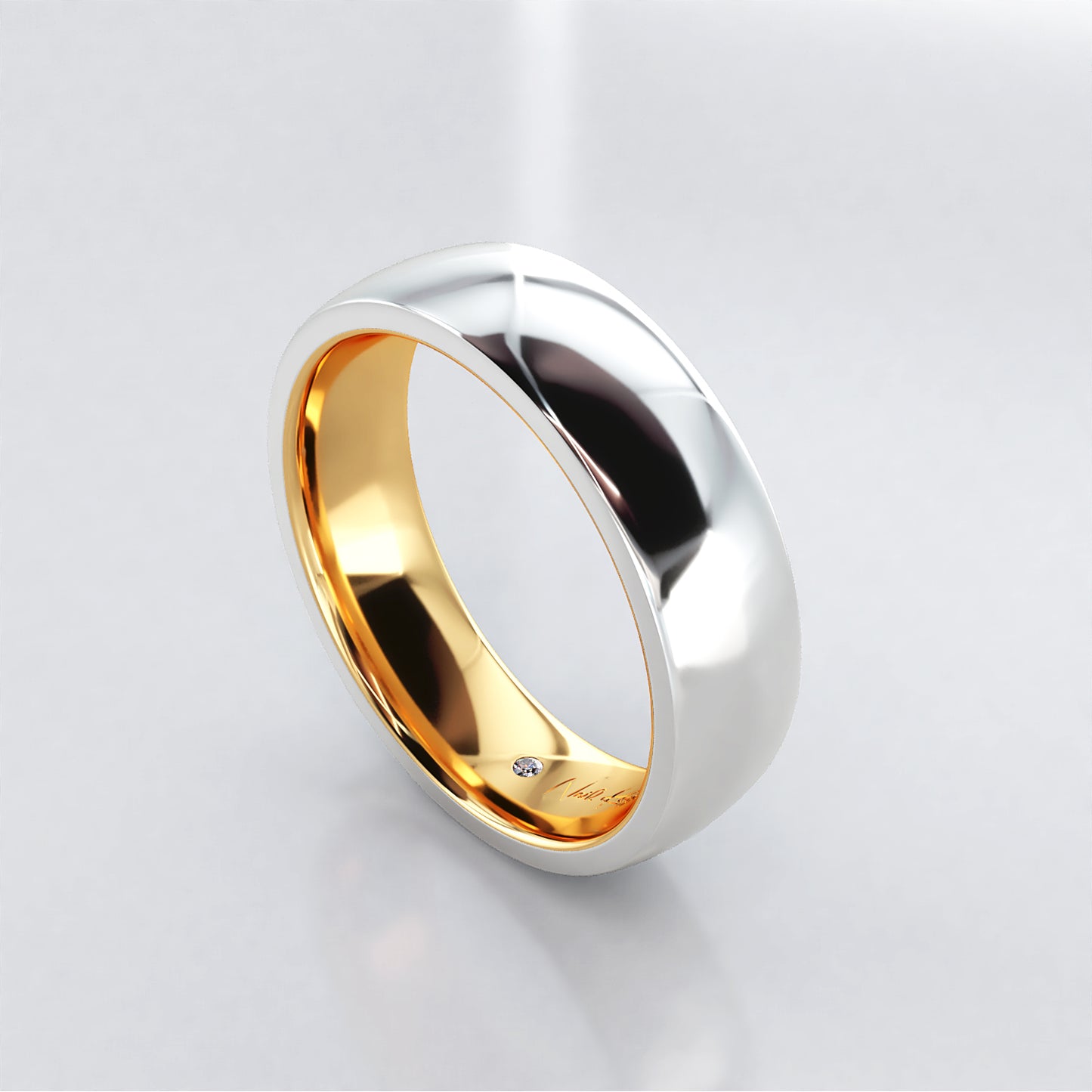 Men's Two Colour 18ct Yellow and White Gold Court Wedding Ring with Personal Diamond