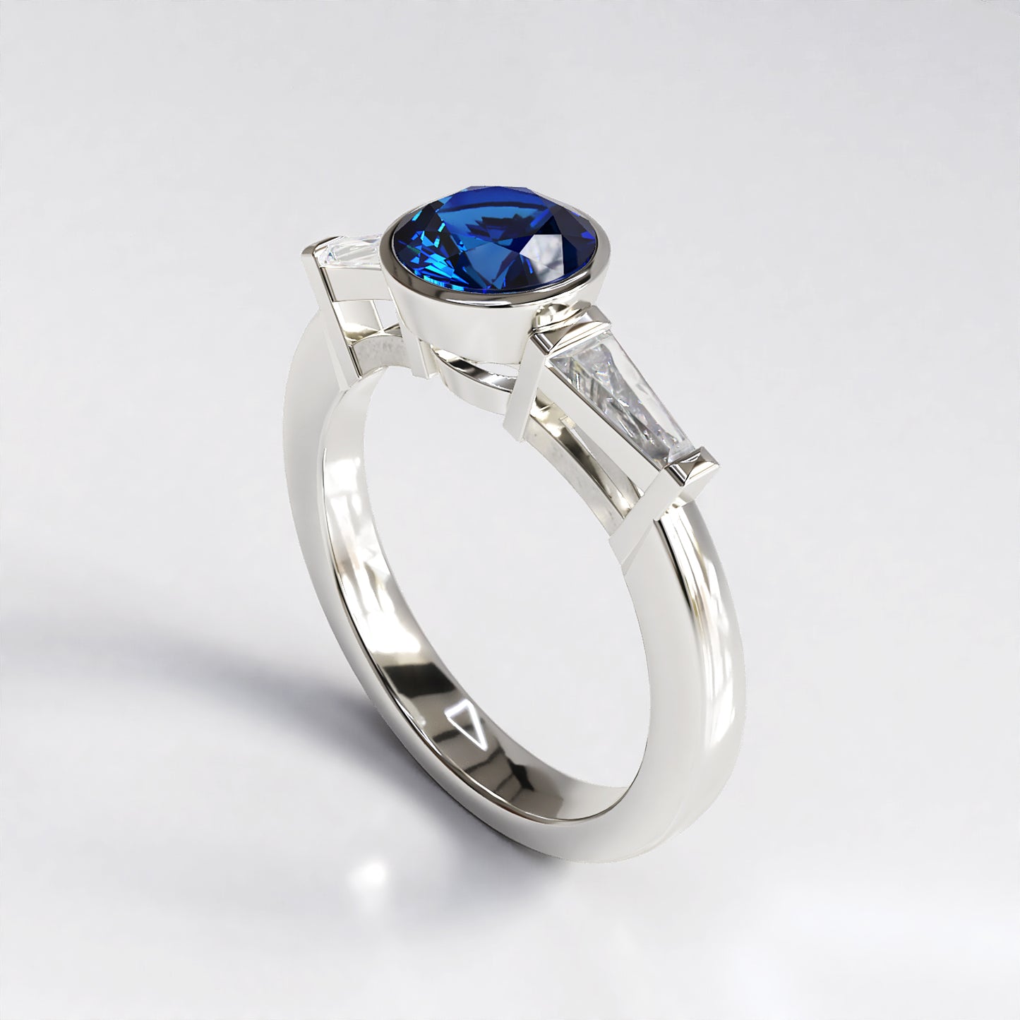 Catherine: 1ct Sapphire and Tapered Baguette Diamond Engagement Ring in 18ct White Gold
