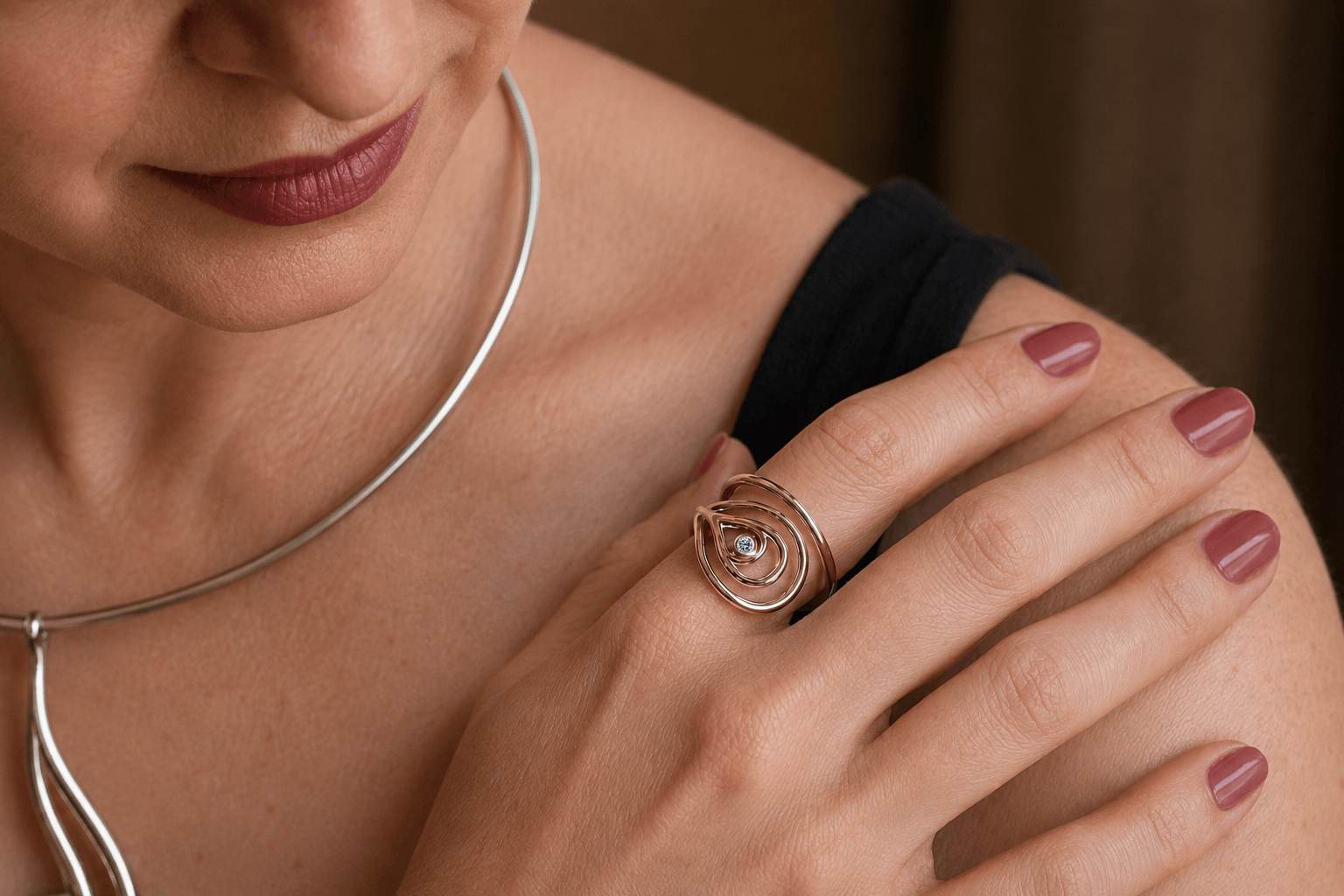 Carreg Las silver blue diamond wrap ring worn on hand by Neil Rayment Goldsmiths