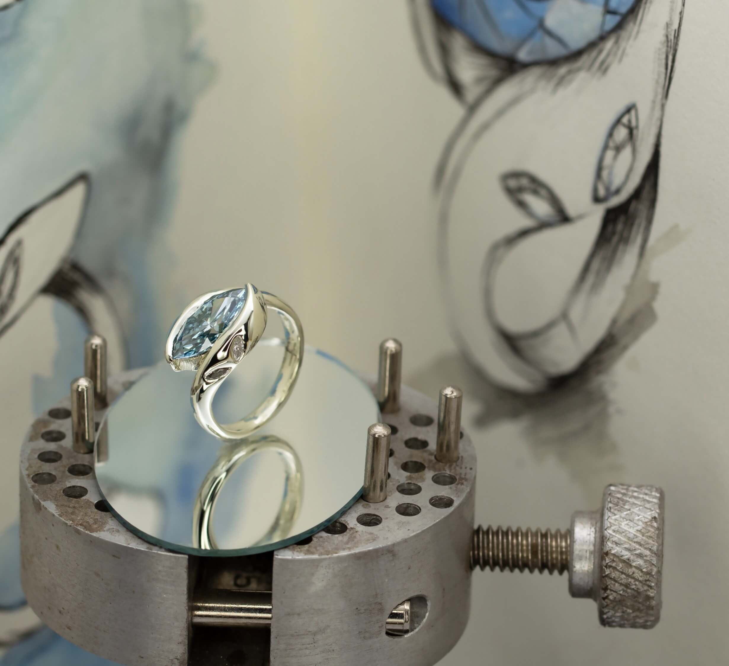 Marquise Blue Diamond Organic Ring (9ct White)