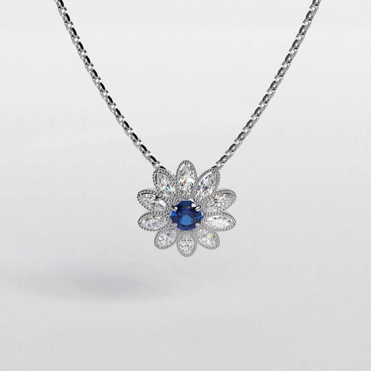 Bluestar: 18ct White Gold Blue Diamond Flower Pendant