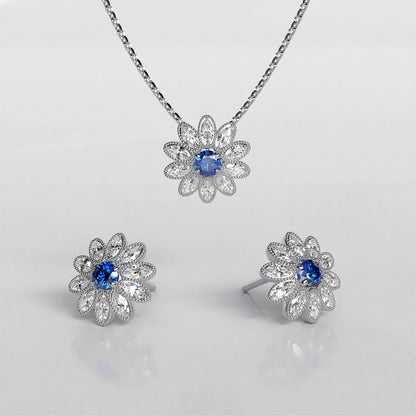 Bluestar: 18ct White Gold Blue Diamond Flower Pendant