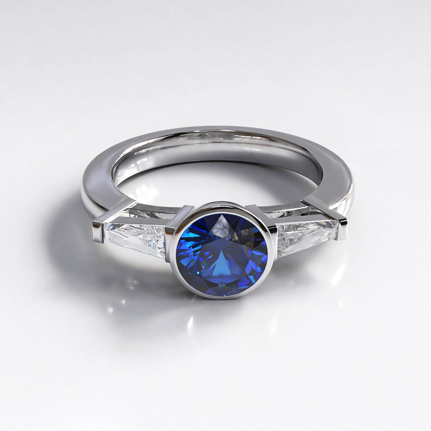 Catherine: 1ct Sapphire and Tapered Baguette Diamond Engagement Ring in 18ct White Gold