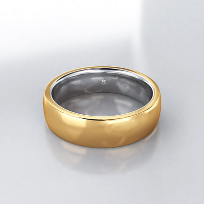 Men's Two Colour 18ct Yellow and White Gold Court Wedding Ring with Personal Diamond